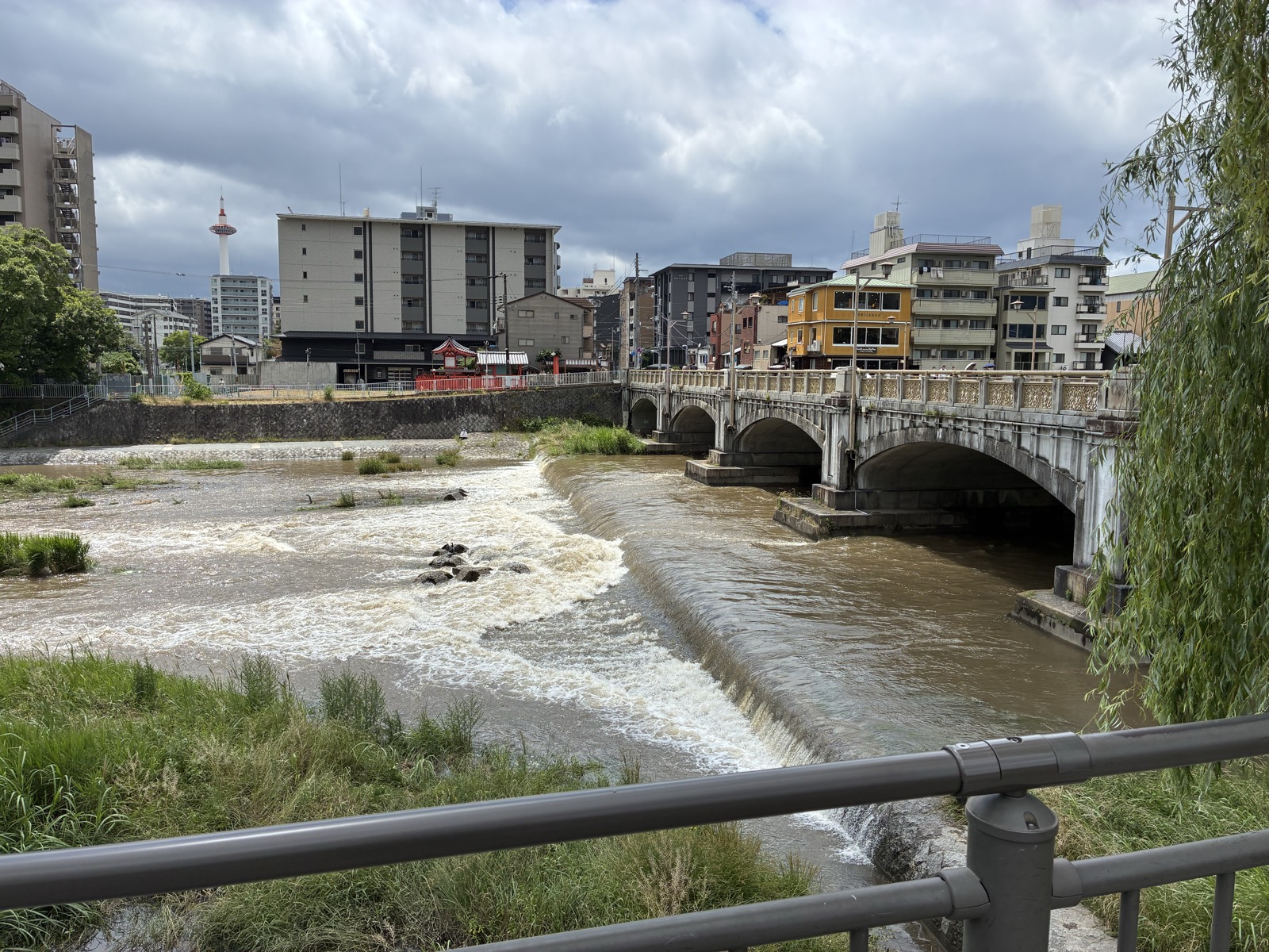 台風翌日で水量が増えた鴨川