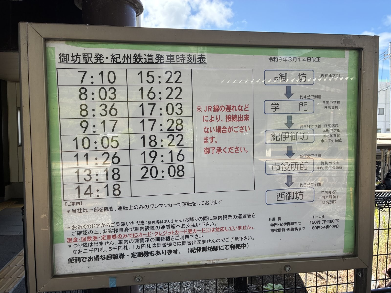 紀州鉄道 御坊駅の発車時刻表