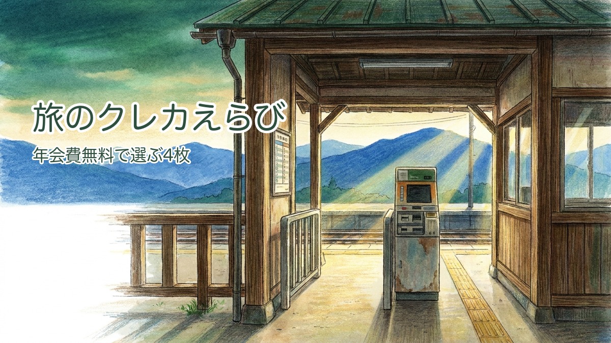 国内旅行クレカの選び方のアイキャッチ（朝の駅の改札とホーム）