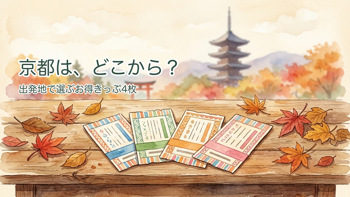 京都のお得きっぷ4選のアイキャッチ（紅葉と並べたきっぷ）