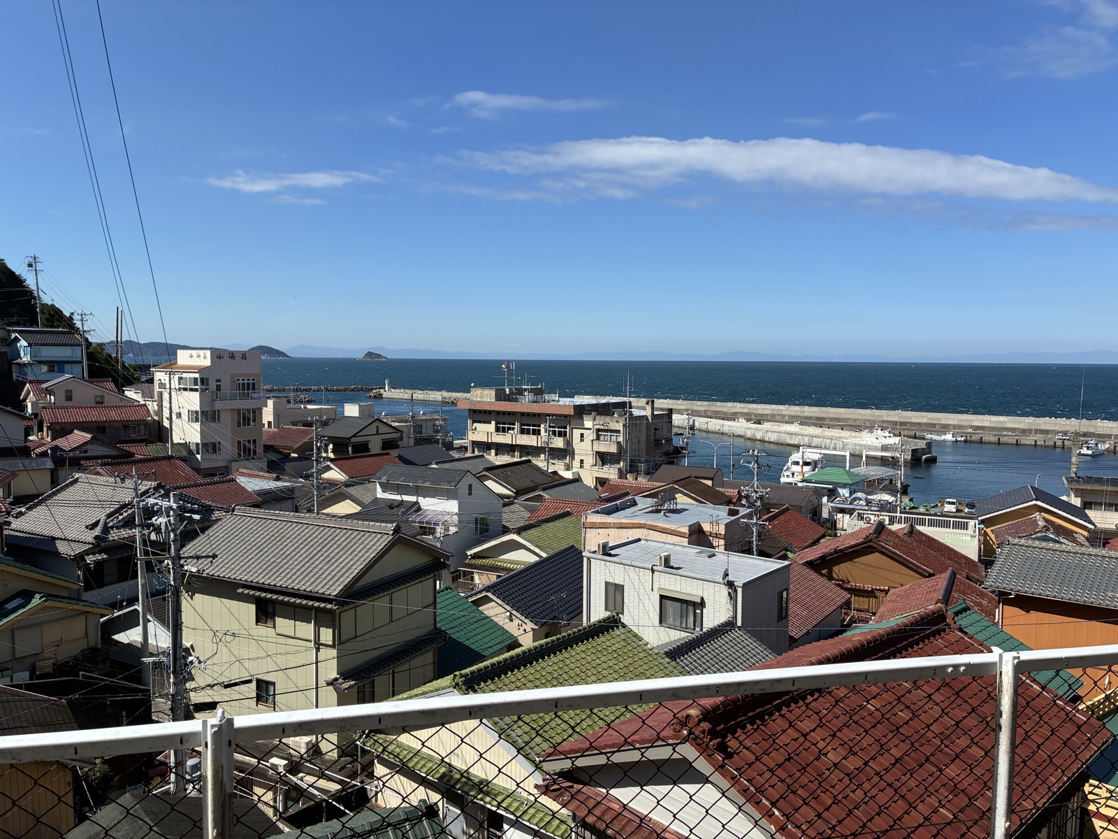 坂の上から見下ろした神島の集落と港