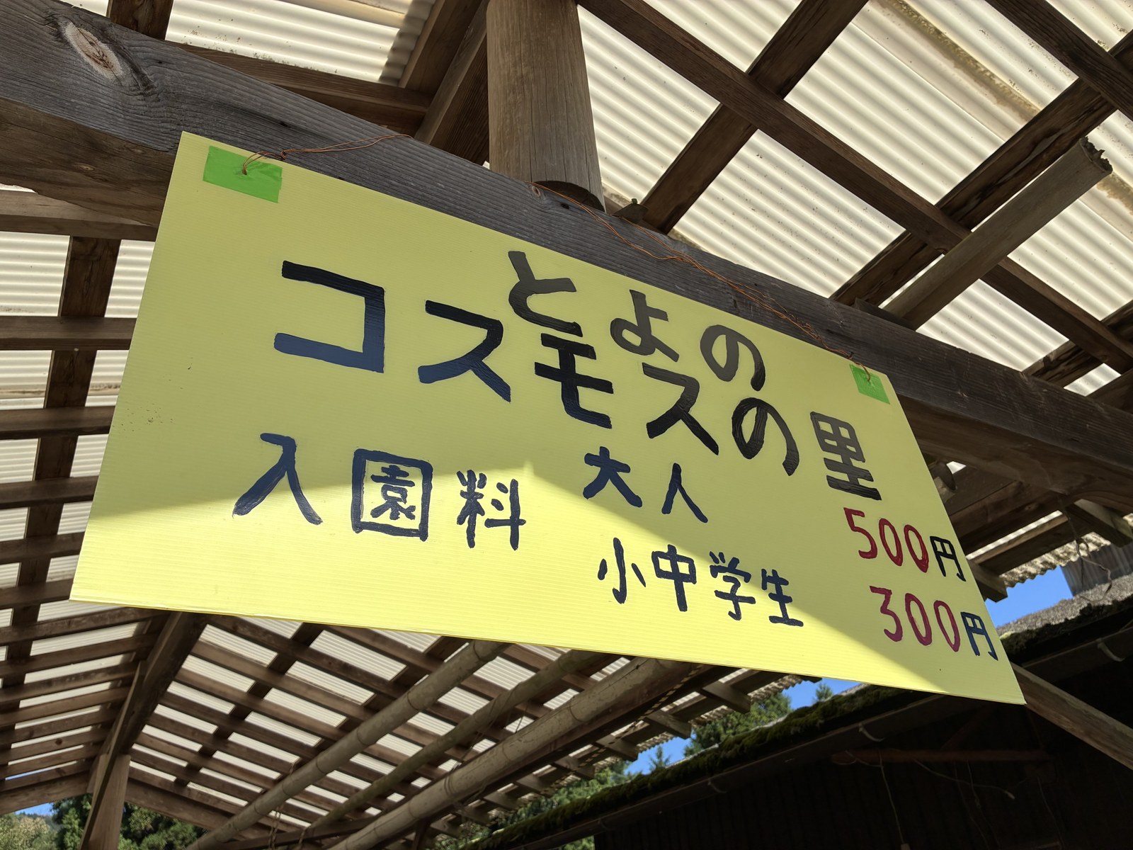 園の入口にある入園料の看板
